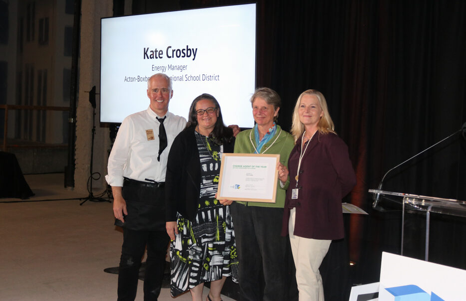 Change Agent of the Year Kate Crosby with her nominator Kim Cullinane, and presenters Jim Stanislaski and Meredith Elbaum.