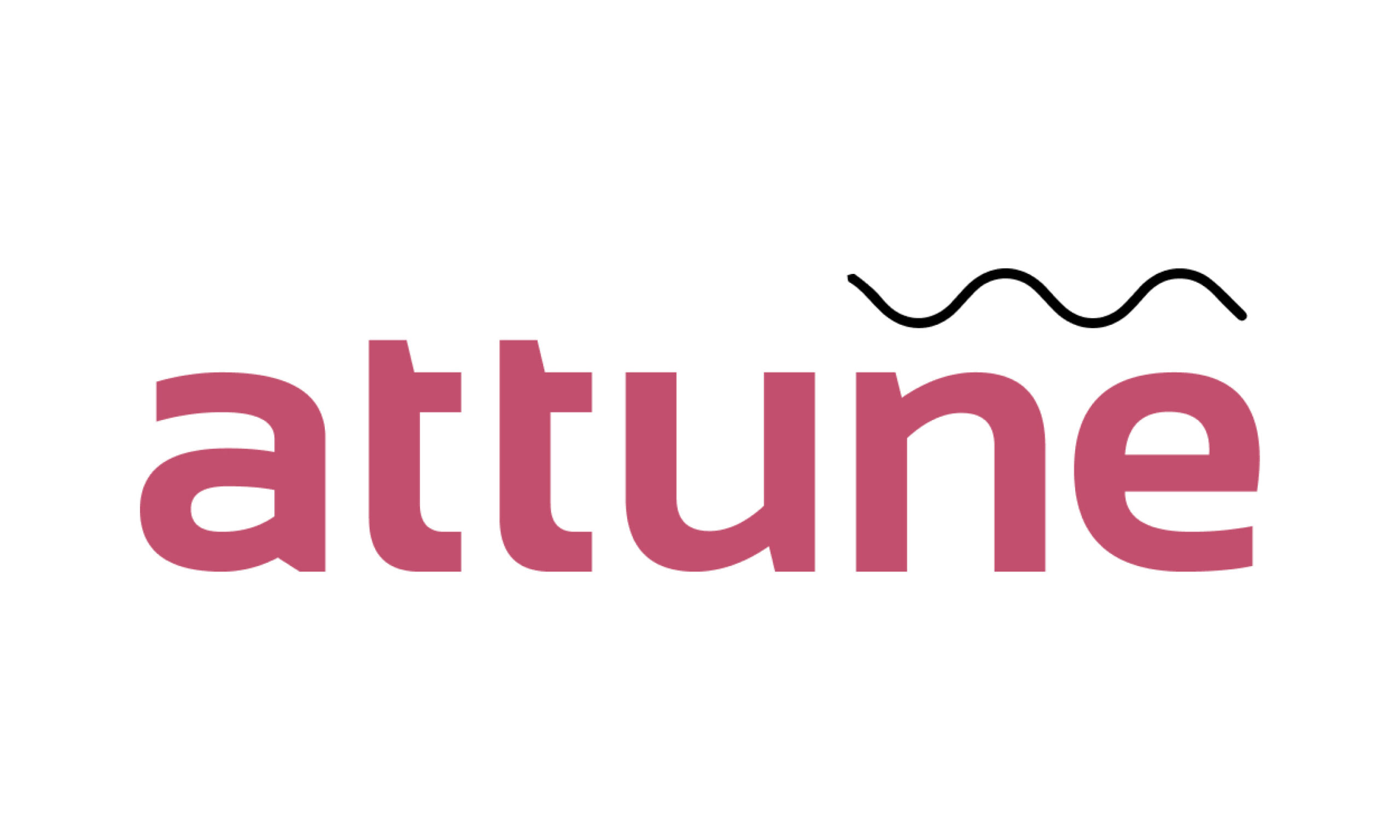 In lowercase maroon text, reads "attune." Thin black squiggle above the "ne"