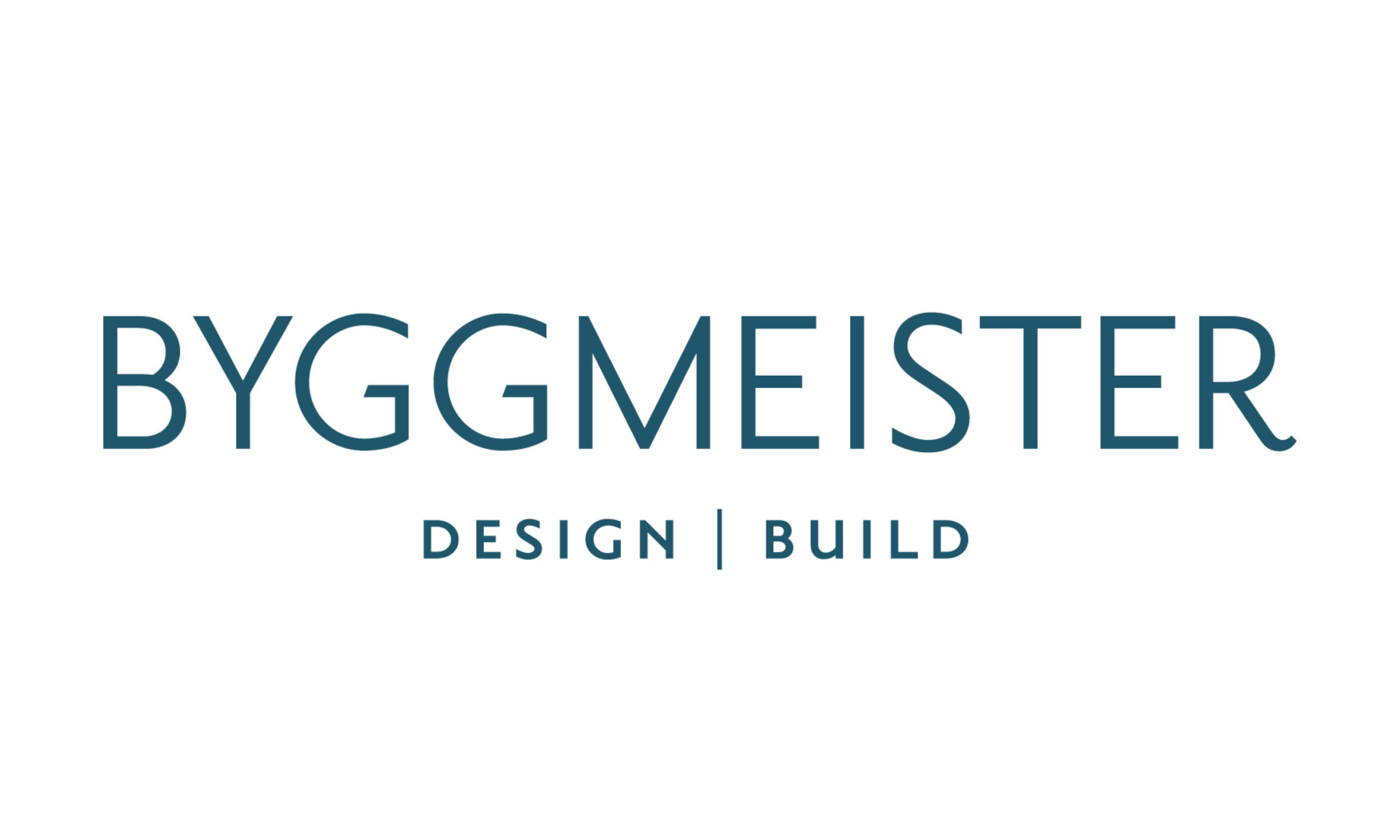 In thin blue text reads "Byggmeister." Below reads "Design | Build"
