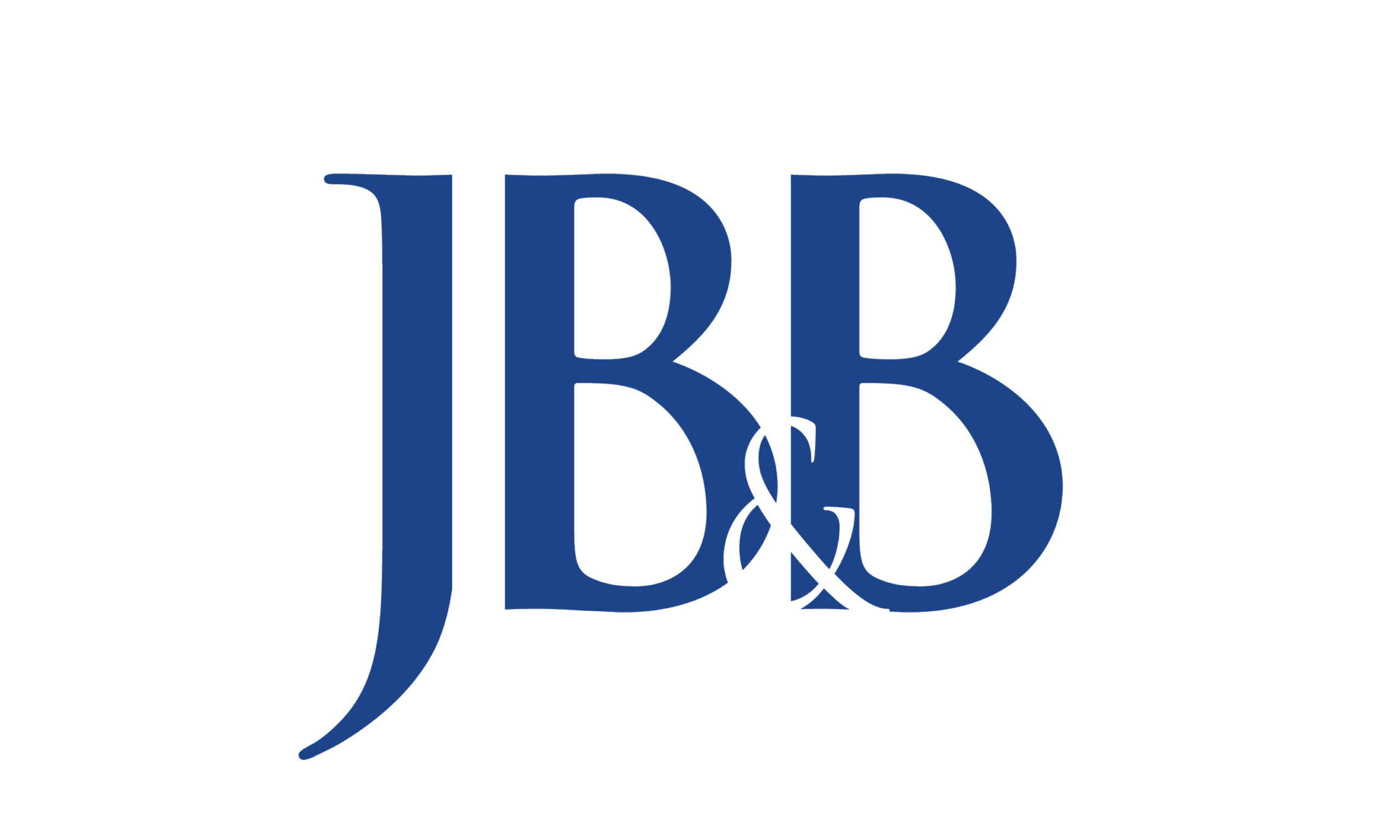 In blue text reads "JBB." There sits an ampersand between B and B, which is white and creates negative space in the letters.