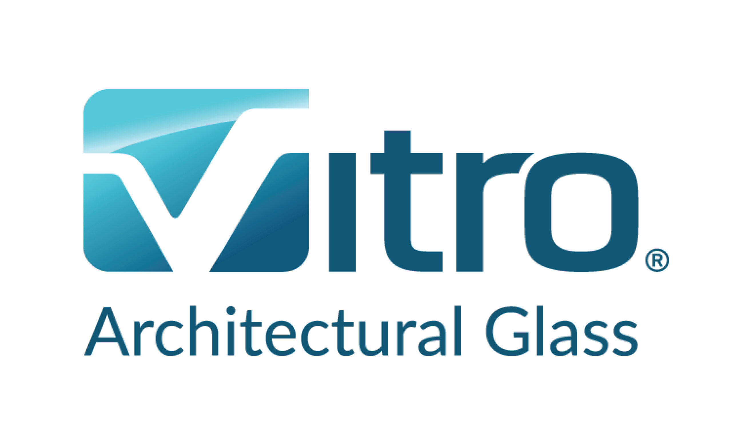 In blue text reads "Vitro" with "Architectural Glass" written below it. The V in "Vitro" also serves as the logo, with a gradient blue box around a white V.