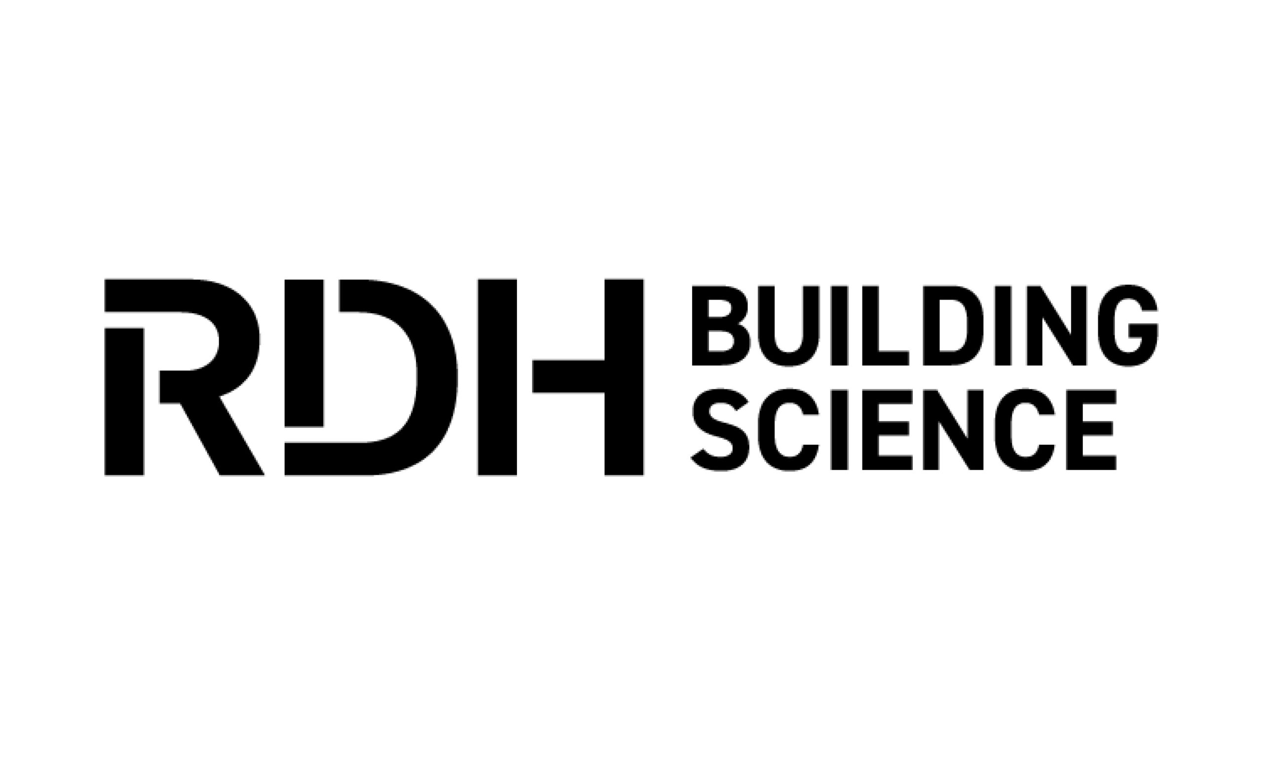 In black texts, reads RDH. On the left of which reads "Building Science" in all caps in black.