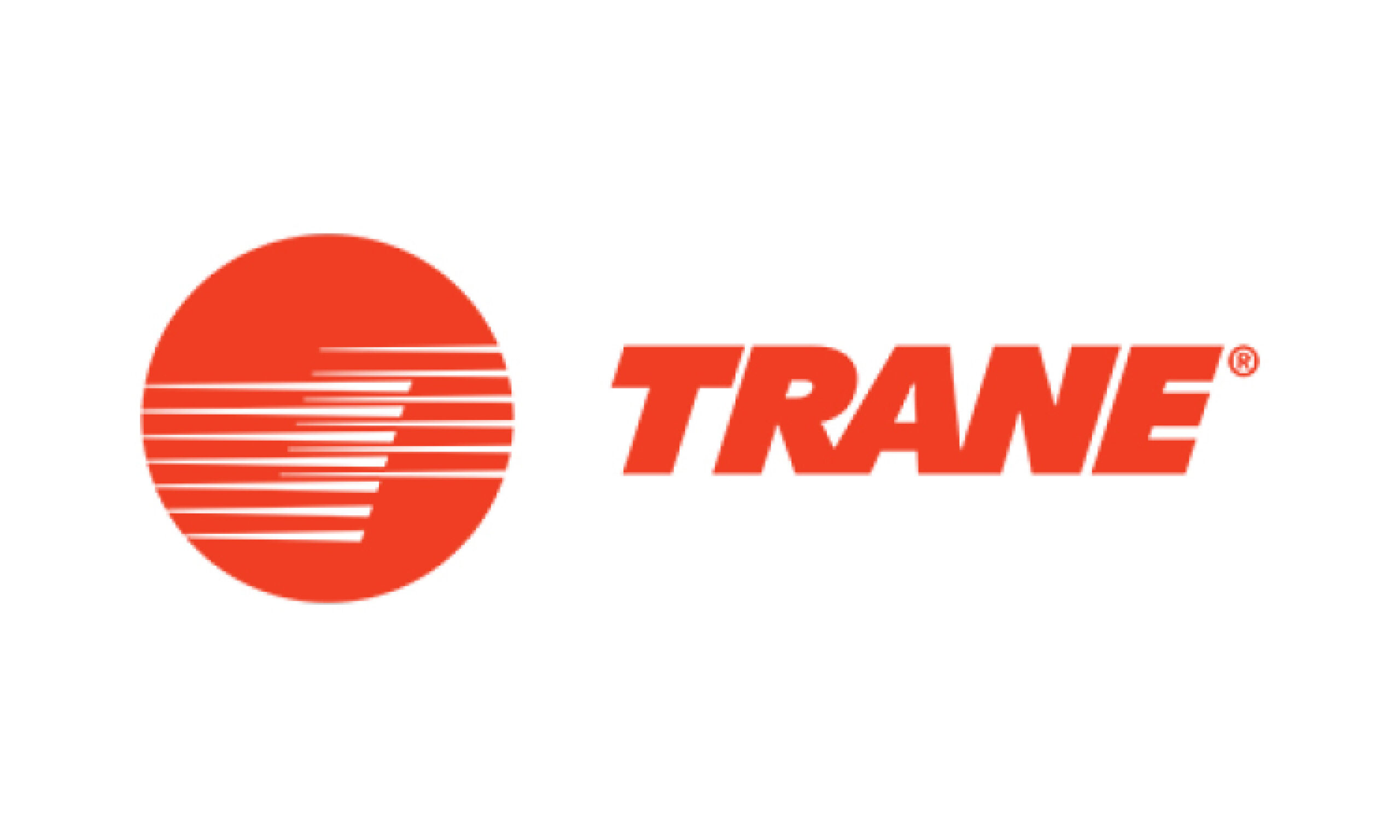 In red italicized font reads "TRANE." On the left of the text is a red circle with white lines running through.
